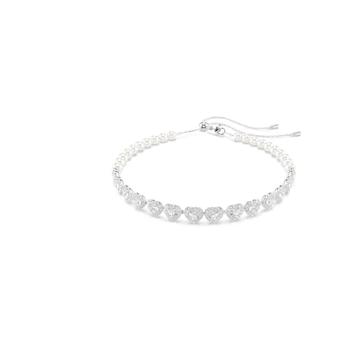 Swarovski x Ariana Grande Gargantilla, Parte Delantera con Hilera de Cristales en Forma de Corazón y Rodeados de Pavé Transparente, Parte Trasera con Cristal Pearls, Baño de rodio, Blanco
