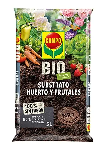 COMPO BIO Huerto Urbano Substrato Huerto y Frutales, Sin turba, Para hortalizas, frutales y plantas aromáticas, Apto para agricultura ecológica, 5 L