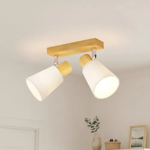 LVWIT Apliques de Pared 2 Focos Orientable, Lampara Techo Madera E14, Foco de techo Retro, Aplique Pared Interior Giratorios Para Cocina, Pasillos, Salón, Dormitorios,(Sin Bombilla)