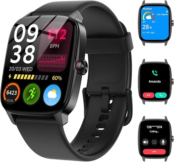 Reloj Inteligente Mujer Hombre con Llamadas Bluetooth y Voz AI, 1.85'' Smartwatch con Whatsapp Notificación, Pulsómetro/SpO2/Sueño/Podómetro, 110+ Modos Deportivos, Impermeable IP68 para iOS/Android