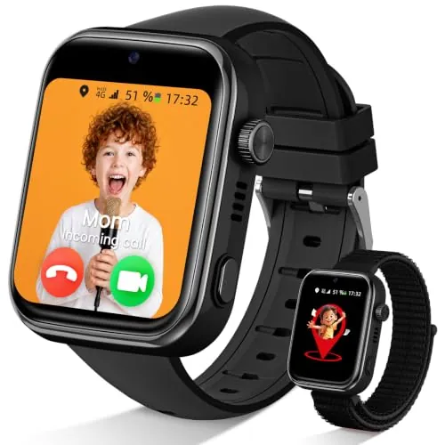 Pietraud 4G Mejorada Reloj Inteligente Niño con Llamadas,Negro