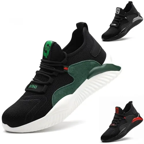 Zapatos de Seguridad Hombre y Mujer Cómodos - Calzado de Trabajo S3 Antideslizante Negro y Verde Talla 41 EU