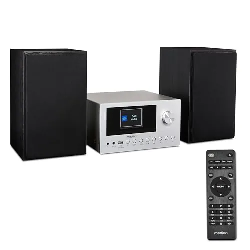 MEDION P85003 Micro Audio System Compacto (Microcadena, Radio por Internet, Dab+, Radio FM con PLL, Bluetooth, conexión USB, AUX, 2x150 W)