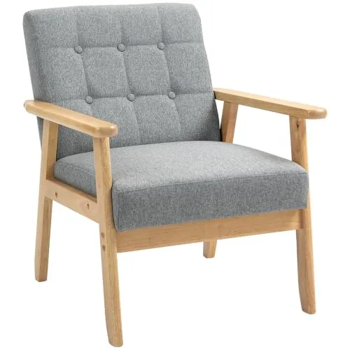 HOMCOM Sillón Individual Sofá Individual Respaldo Acolchado Gris Claro