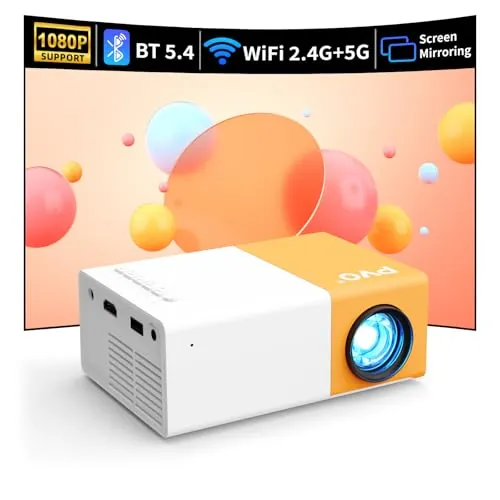 PVO WiFi Proyector Portátil, La Pantalla del Teléfono Móvil se Puede Reflejar al Proyector de Forma Inalámbrica o a Través de un Cable de Datos, Compatible con la Mayoría de Dispositivos (YG300ProMax)