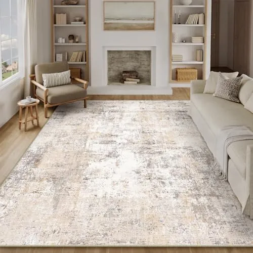 HUGEAR Alfombra Salon 300x400cm Beige Gris Alfombras Habitacion Grandes Antideslizante Lavable Lavadora Moderna Abstractas Carpete Dormitorio Sala Comedor Pie Cama Pelo Corto Carpet