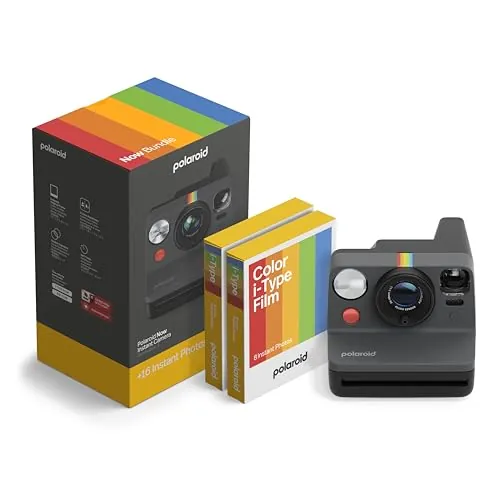 Polaroid - Now Gen 3 - Cámara instantánea - Paquete de cámara + película en Color (16 Fotos) Negro (6560)