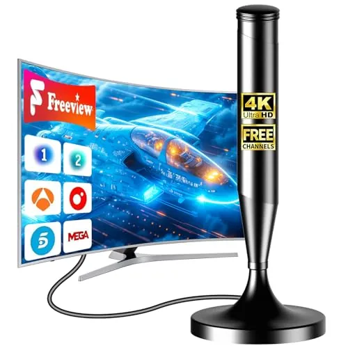 2026 Antena de TV Interior, Antena Digital Smart TV Base Magnética Fuerte, Alcance 480Km, Compatible con 4K 1080P Full HD, Cable Coaxial 5m, Recepción Freeview y Canales Locales DTT