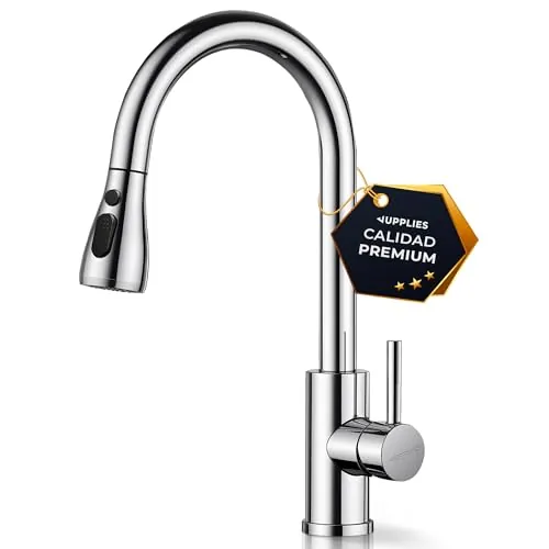 JUPPLIES Grifo Cocina Extraíble – Acero Inoxidable, Giratorio 360°, 3 Modos de Agua, Grifo Fregadero Cocina con Rociador Extraíble, Fácil Instalación, Grifos Cocina Fregadero