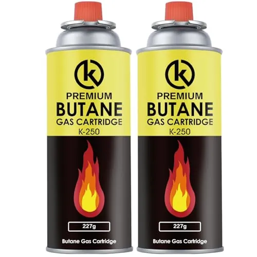 KROWN - Pack de Cartuchos K-250 de Gas Butano 227g para Hornillos Quemadores, Cartucho de Gas para Camping K-250, Bombonas para Sopletes (2 Unidades)