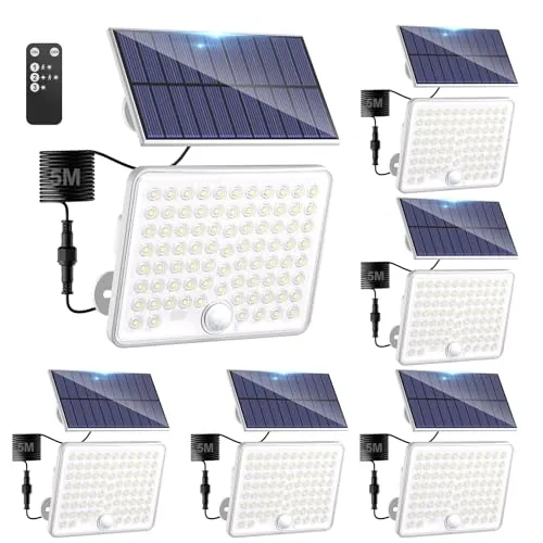 kolpop 6 Paquete Focos LED Exterior Solares,Focos LED Solares Sensor de Movimiento con Mando a Distancia,IP65 Impermeable Luz Solar,3 Modos Luz Solar Exterior Potente para Jardín,Patio,Garajes
