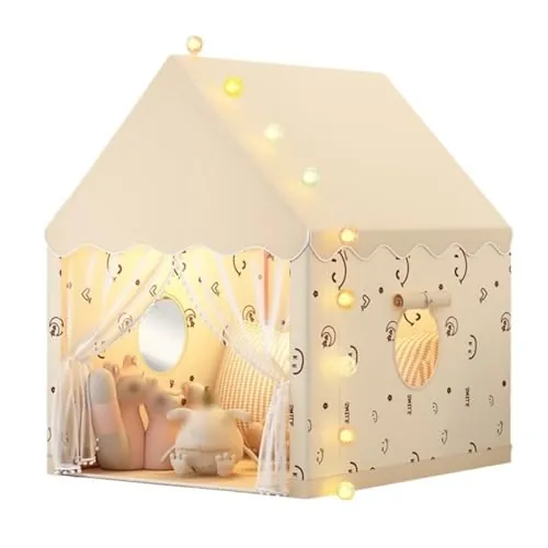 Benebomo Tienda de campaña Infantil,Casitas Infantiles Tela,Castillo de Princesa para niños y niñas,Casita Infantil de Interior para Jugar, Dormir y Descansar,Beige