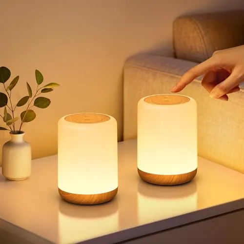VIWAVE 2 Unidades Lamparas de Mesita de Noche, Luz Nocturna Infantil con 256 Colores RGB & 3 modos, Luz Nocturna Táctil con Temporizador y Memoria, Lámpara de Mesa Inalámbrica Para Dormitorio