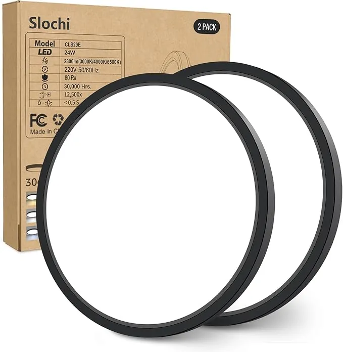slochi 2Pack Plafon LED Techo,24W 2800LM Bajo Consumo lampara techo,3000K/4000K/6500K regulableØIP44 Impermeable Ultra Delgado Plafones Para Techo Led,Adecuado para Baño Dormitorio Pasillo-Negro