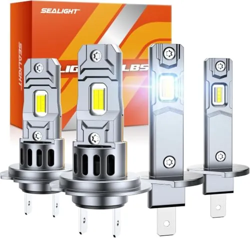 SEALIGHT Kit Led H7+H1 50000LM - Versión 2026 con Ventilador 14000 rpm, Diseño 1:1 Sin Deslumbramiento, Instalación Plug and Play Fácil, Paquete de 4 Unidades
