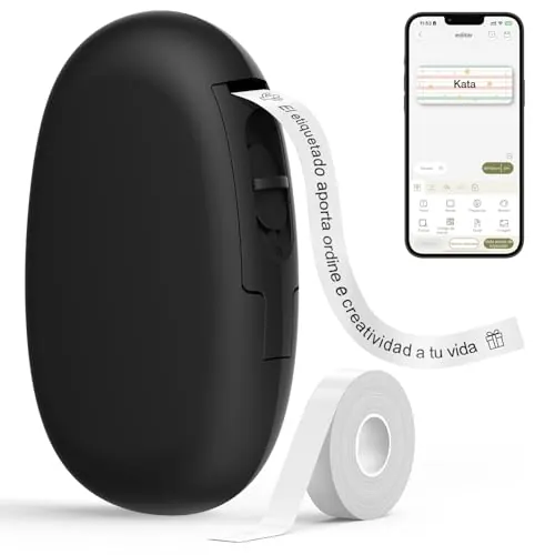 SUPVAN E10 Etiquetadora Bluetooth con Etiquetas 6m Continua Impermeable, App Versátil con 30+ Fuentes 600+ Íconos, para el Hogar, la Cocina, la Escuela y la Oficina, Negro