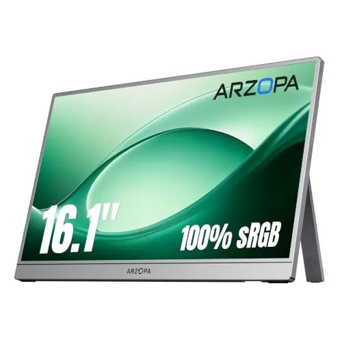 ARZOPA [Ganador del Red Dot 2026] Monitor Portátil 16.1" FHD 1080P IPS 100% sRGB, USB-C y Mini HDMI, Soporte Ajustable, para Portátil, PC, Mac, PS5 y Xbox - Z1C Gris