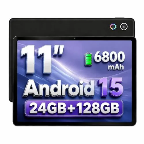 NIDUBIO Tablet Android de 11 Pulgadas, 24GB RAM 128 GB ROM Ampliable hasta 1 TB, Octa-Core, Batería de Gran Capacidad de 6800 mAh, Certificación Widevine L1, Cámara Dual, Desbloqueo Facial (Negro)