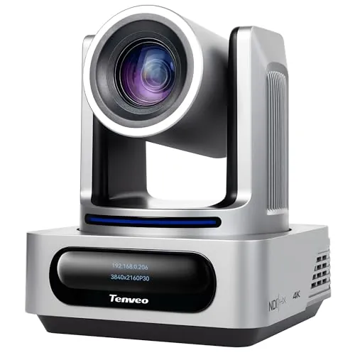 Tenveo cámara PTZ 4K NDI: Seguimiento por IA (Personas y rostros), Control por Gestos, Zoom 20x óptico + 8X Digital, transmisión en Vivo a través de USB 3.0, HDMI, LAN y PoE