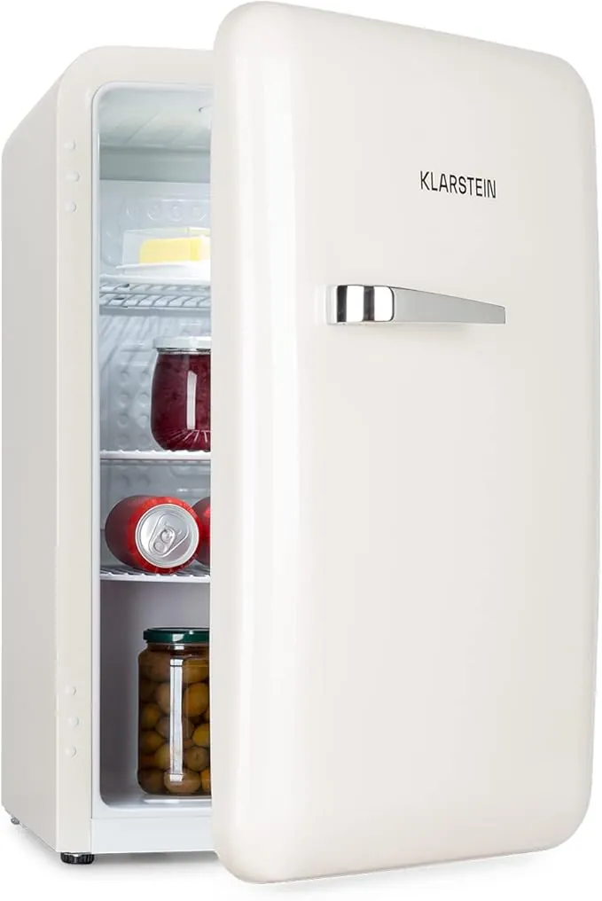 KLARSTEIN Audrey Mini - nevera pequeña, minibar compacto, independiente, refrigeración por compresión, capacidad, refrigeración: 0-10 °C, mininevera con 70 litros de capacidad, blanco