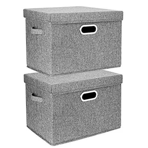 TYEERS Grandes Cajas de Almacenaje con Tapa, Tela, Lavable, Cajas Organizadoras, 44x30x29 cm, Juego de 2, Gris