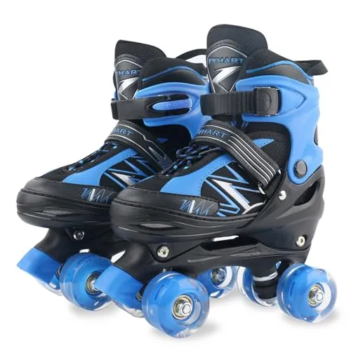 Patines para niños y niñas, Ajustables en 4 tamaños para niños y Principiantes con Ruedas iluminadas, Patines de Ruedas Negro y Azul para Deportes (Grande_36-40 EU)