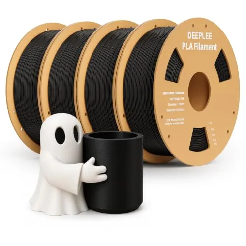 DEEPLEE Filamento PLA 1.75mm, Filamento de Impresora 3D 4kg (1KG/Spool), Precisión Dimensional +/- 0.02 mm, para Mayoría Impresoras 3D FDM, Negro