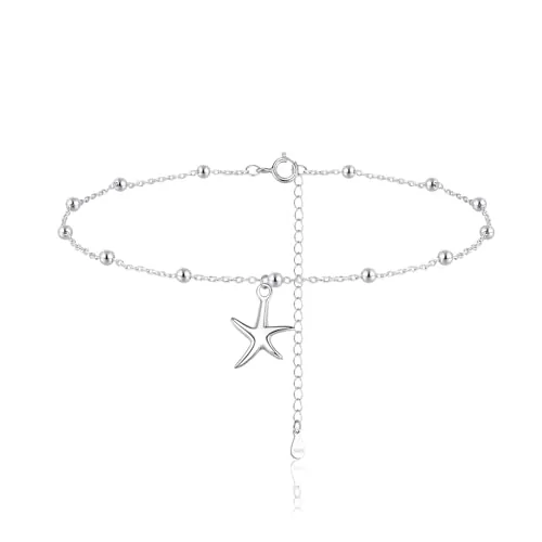 Zolkamery Tobilleras de plata para mujer, pulsera de plata de ley 925, tobilleras ajustables, joyería de verano para la playa, tobillera redonda de estrella de mar/mariposa, longitud 22 + 5 cm, 27 cm