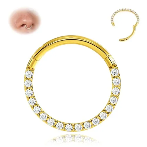 BodyBonita Piercing Septum Acero Inoxidable 316L - Circonia Cúbica Piercing Nariz Aro 16G Piercings Helix Tragus Hombre Mujer Daith Rook Oreja Piercings Pendientes Aros Dorados 14K 7mm
