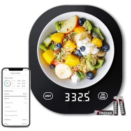 arboleaf Báscula Cocina Inteligente - App Nutricional, 3 Pilas AAA, Negro