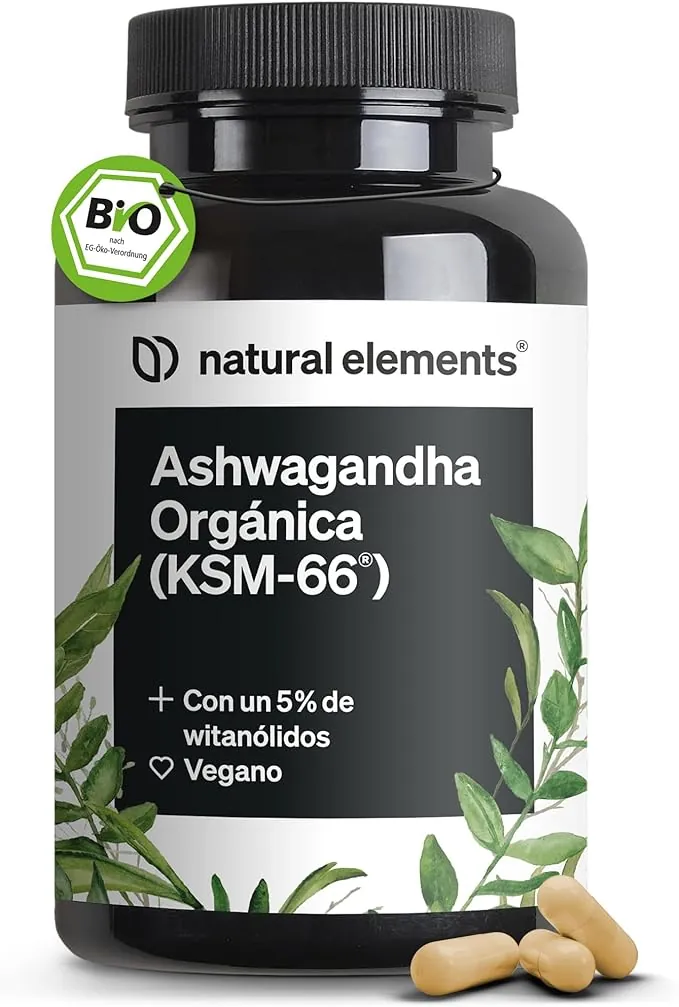 Ashwagandha KSM-66® ecológica - 600 mg de extracto de raíz de ashwagandha orgánica - Raíz del sueño de la India - 180 cápsulas - Probada en laboratorio, vegana y sin aditivos