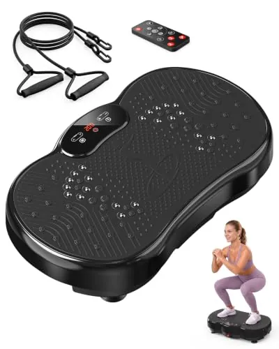 HTM Plataforma Vibratoria, Vibration Plate De Cuerpo Completo para Perder Peso con Ranuras para Bandas De Resistencia, Capacidad De 300 Libras, 120 Velocidades, 9 Modos De Entrenamiento