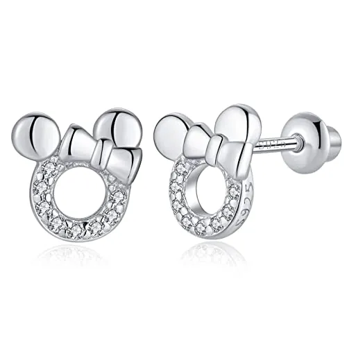 TIZU Niñas Pendientes de plata esterlina 925 post Hipoalergénico cierre de rosca con seguridad Stud Pendientes para Niños Niñas Señoras Joyería Regalos (Ratón)