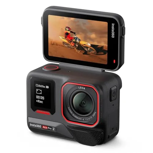 Insta360 Ace Pro 2 Batería Dual, Cámara de acción 8K Resistente al Agua, diseñada con Leica, Doble Chip IA, Sensor 1/1,3", excelente Baja luminosidad, Audio Superior y Pantalla giratoria
