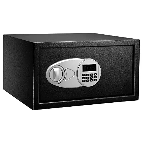 Amazon Basics Caja Fuerte de Seguridad de Cerradura con Teclado Digital, Protege Dinero, Joyas, Documentos de identificación, 28 l, 43 cm x 37 cm x 23 cm, Color Negro