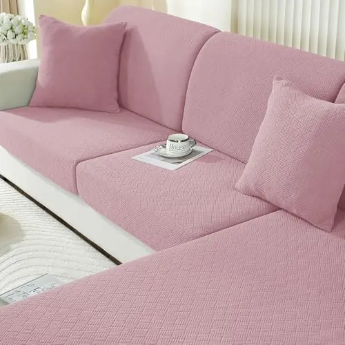 Ystyle Funda Asiento Sofa Elástico, Funda Cojin Sofa Ajustable Antiarañazos, Cubierta Protector De Asiento Funda De Cojín Separado Antideslizante (1 Asiento*2+Chaise Longue, Rosa)