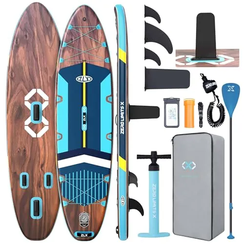 ZLX Tabla de Paddle Surf Hinchable Ultra Ancha de 11'6"x35" | Almohadilla de Cubierta Antideslizante Estable, Sistema de Aletas Único, Accesorios SUP Premium y Mochila - Bomba Mejorada para Adultos