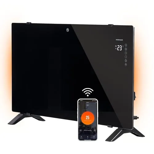 Mellerware - Radiador Eléctrico WIFI Bajo Consumo Cristal Warmy 2000W | 4 Modos Funcionamiento | 0-45ºC | Soporte Suelo/Pared | Programable Temporizador 24h | 81x48x21 Convector Autoapagado| APP