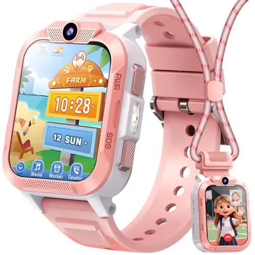 Blackview Reloj Inteligente Niño 4G, Videollamadas, GPS Posición, SOS Llamar, LED Linterna, Chat de Voz, 1.85” Smartwatch Niños - Modo Escuela, Modo Deportivo, Calculadora, Despertador, 850 mAh, Rosa