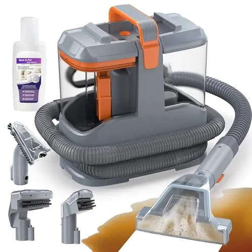 X-cotec Limpiador de Tapicerías 450W 13kPa, Aspiradora de Agua para Tapicería y Sofá, Máquina para Limpiar Sofás, Alfombras y Colchones, con 3 Cepillos y Doble Depósito Autolimpiable, Portátil 2,6kg