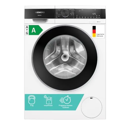 SIEMENS - Lavadora de carga frontal, 9 kg, 1400 r.p.m, antiManchas, Motor iQdrive, Blanco, WG44G2ZAES, 1400 rpm