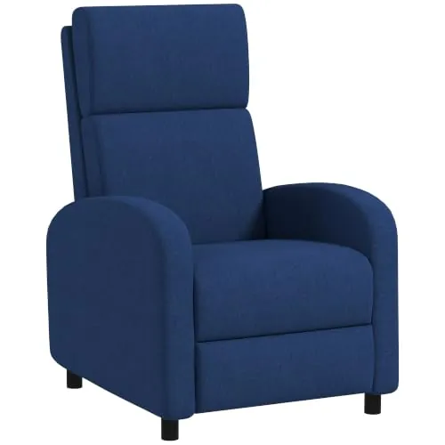 HOMCOM Sillón Relax Reclinable Manual de Lino con Reposapiés Azul Oscuro