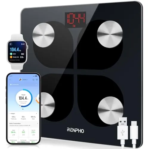 RENPHO Bascula Grasa Corporal con 13 Métricas, Recargable, Alta Precisión