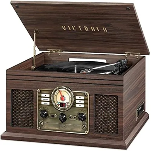 Victrola Nostalgic Classic Wood 6 en 1 - Tocadiscos con Bluetooth, Centro de Entretenimiento, Color Espresso