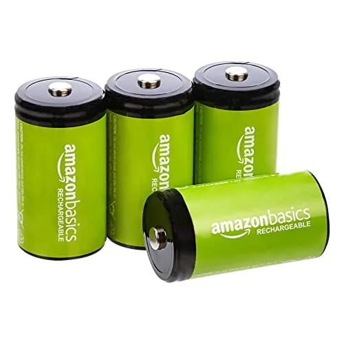 Amazon Basics - Paquete de 4 pilas recargables D NiMH, 10000 mAh, recargables hasta 1000 veces, precargadas