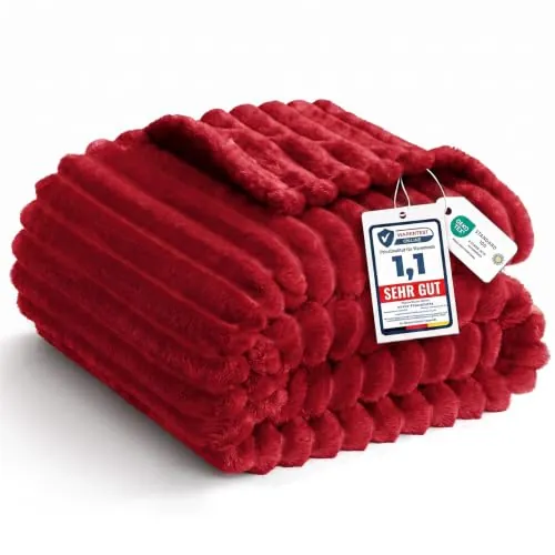 WAVVE Manta Suave y Esponjosa, Manta de Cordón Gruesa, Manta Franela para Sofá Suave Cálida, Transpirable, 130 x 150 cm, Rojo