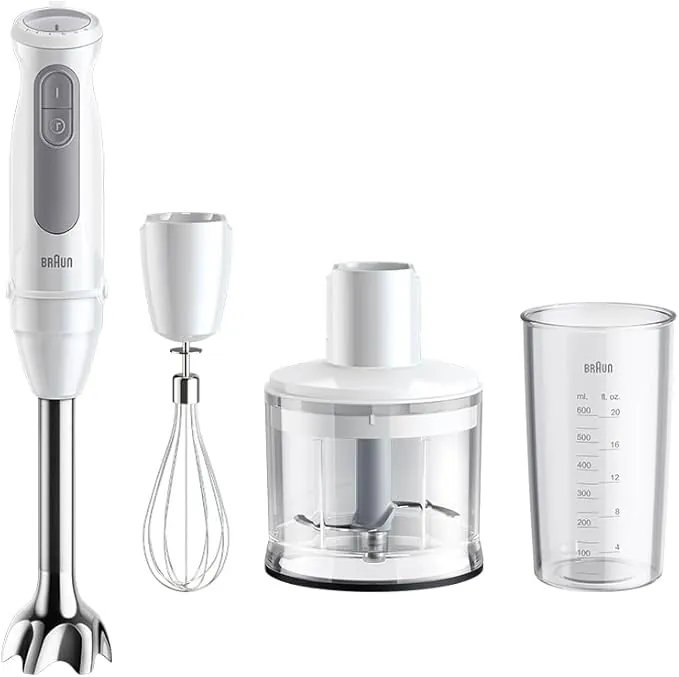 Braun MultiQuick 5 MQ 50236 M - Batidora de mano (1000 W, 21 niveles de velocidad+turbo, pie de inmersión de acero inoxidable, sistema Easy Click, SplashControl, incluye picadora de 500 ml, batidor,