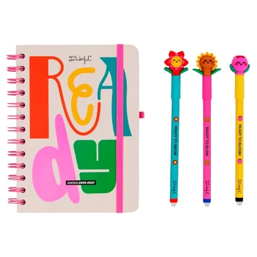 Mr. Wonderful - Set Agenda escolar 2026-2027 Semanal Pequeña + 3 Bolígrafos Borrables – Planificador Compacto con Pegatinas y Extras – Ready