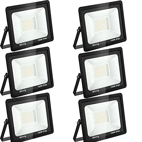 toobettp 6 Pezzi 100W Foco LED Exterior, 10000LM Focos Led 6500K Luz Blanca Fría, IP66 Impermeable Aplique Pared para Garaje Jardín Patio Parque