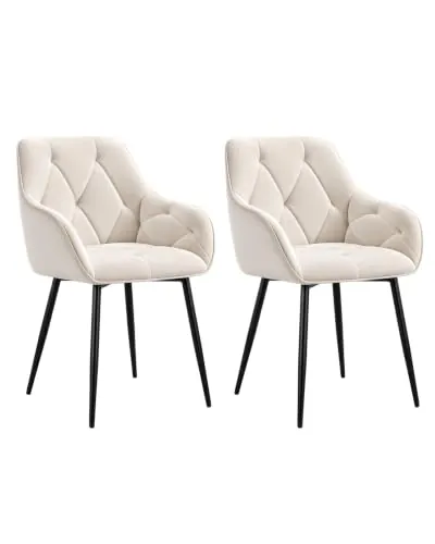 WOLTU Juego de 2 Sillas de Comedor,Terciopelo,Crema